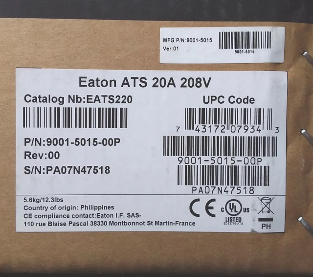 EATON EATS220 ATS RACK PDU 1U 220V 3.33 KW 16A SINGLE PHASE BRAND NEW