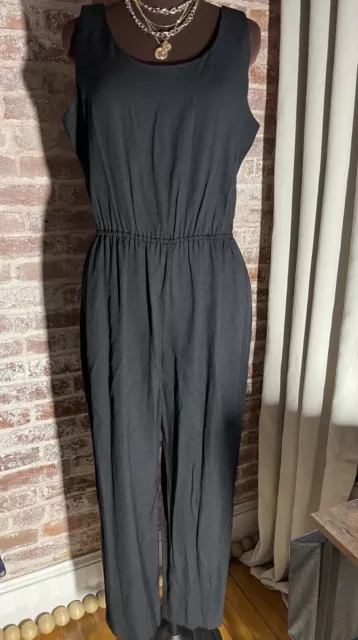 New! Virgo Petite Black Sleeveless Trouser Jumpsuit Elastic Waist Size 16