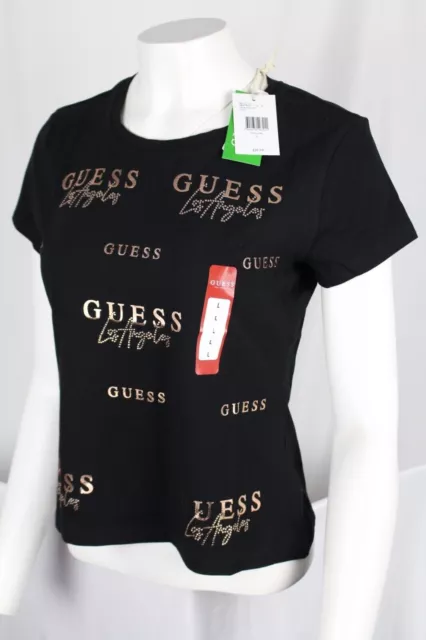 Guess Jeans Women's Catae Logo Tee Shirt Short Sleeve Black