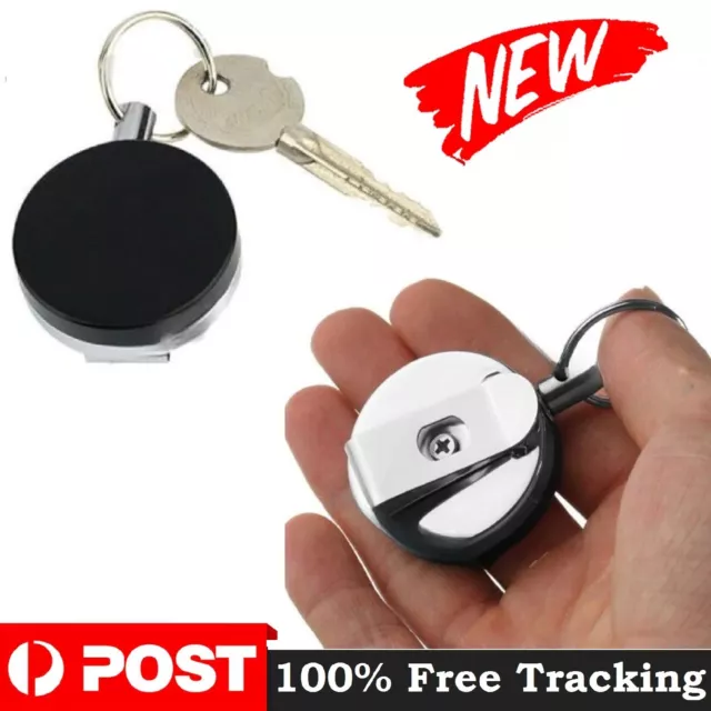 2PCS Retractable Metal Keyring Pull Ring Key Chain Recoil Heavy Duty Card Holder