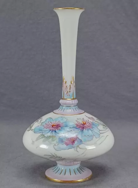 Late 19th Century Royal Worcester Blue & Purple Flowers & Gold 7 1/4 Inch Vase