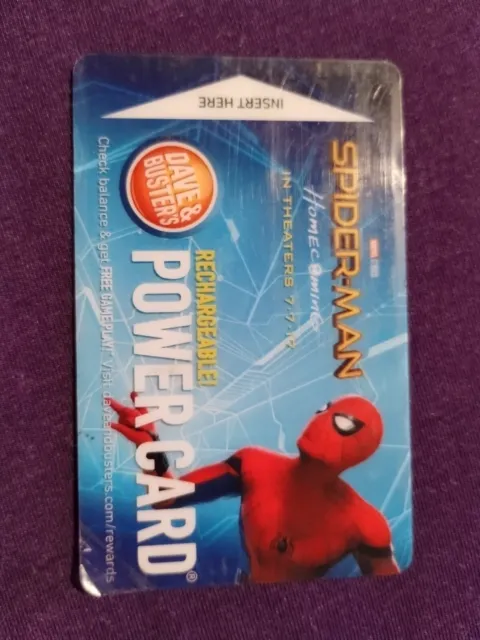 Limited Promo Dave & Busters Power Card Spider-Man Homecoming NO VALUE FREE SHIP