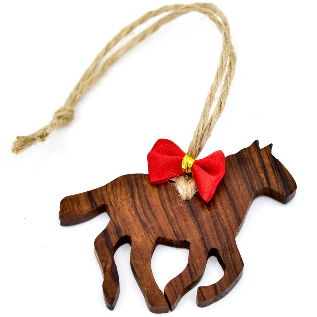 Hand Carved Ironwood Wood Folk Art Horse Silhouette Country Western Ornament