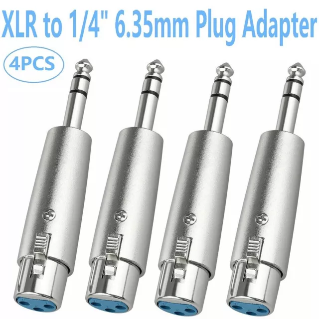 4-Pack 3-Pin XLR Femelle À 6.35mm Stéréo Mâle Prise Trs Câble Audio Mic Adapter