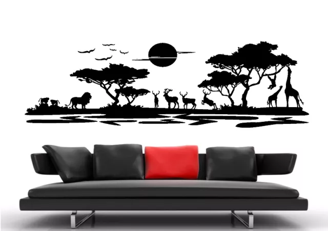 af08 WandTattoo Wandsticker Afrika Landschaft Tier Giraffe baum