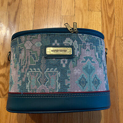 VTG American Tourister Luggage Tapestry Makeup Train Case Carry On Bag