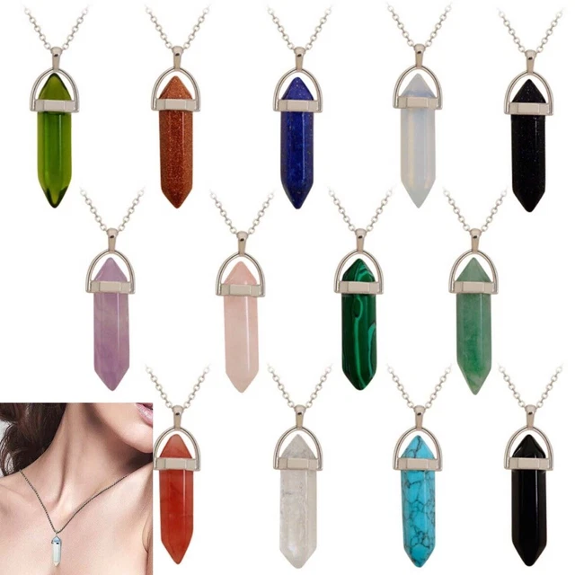 Crystal Necklace Gemstone Pendant Natural Chakra Stone Energy Healing with Chain