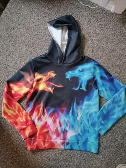 Boys Graphic Hoody hooded top Age 13-14 Years 12 Ice Fire Dragon jumper large