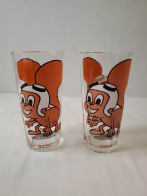 Set Of 2 Vintage Adventures of Rocky & Bullwinkle Glass Collector Series