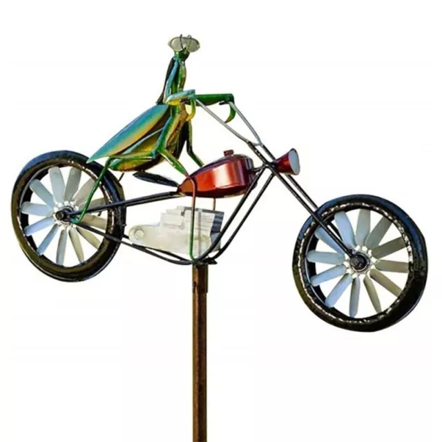 Metal Wind Spinner Praying Mantis Motorcycle Windmill Stake Statue for G