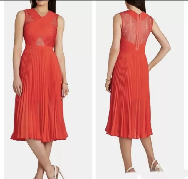 BCBGMAXAZRIA ‘Abbie' Pleated Georgette A-Line Dress in Poppy Size 0 $89