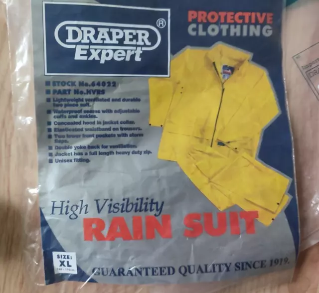 Draper Expert XL High Visibility Lightweight Unisex Fitting 2 piece Rain Suit 3