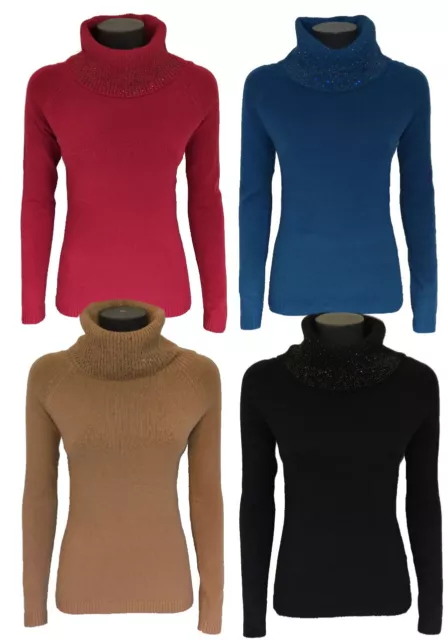 Maglione Donna Collo Alto Maglioncino Invernale Dolce Vita pullover stras sexy