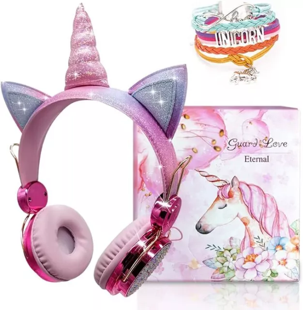 Kids Bluetooth Headphones for Girls Wireless Wired Unicorn Headphones Over Ear