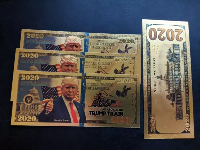 Gold Foil Donald Trump Train 2020 Dollar Bill WHOLESALE LOT 10 Bills Rare MAGA