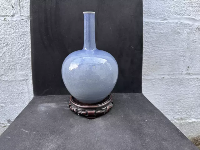 Antique Chinese monochrome Blue Glazed Vase/bottle Late 19th or early 20th Cent.