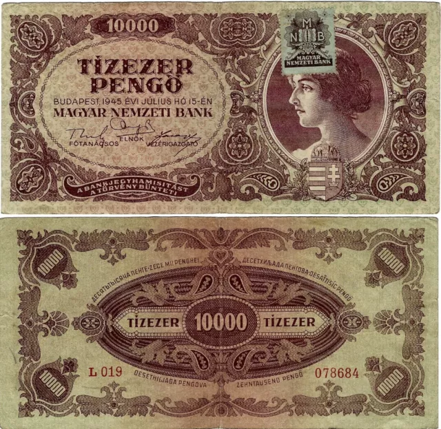 Ungarn Banknote 10.000 Pengö 1945 Budapest Magyar Nemzeti Bank P-119b(1)
