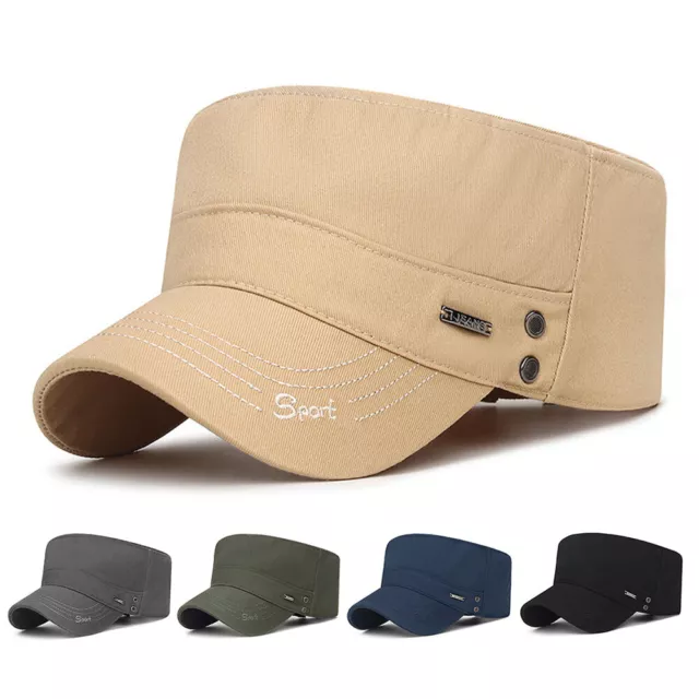 Men Flat Top Army Hats Cadet Hat Cap Military Cap Bone Cap Casual Solid Color+