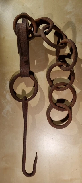 Antica Catena Camino Caminetto '800 Ferro Battuto Forgiato Appendi Paiolo 100 cm