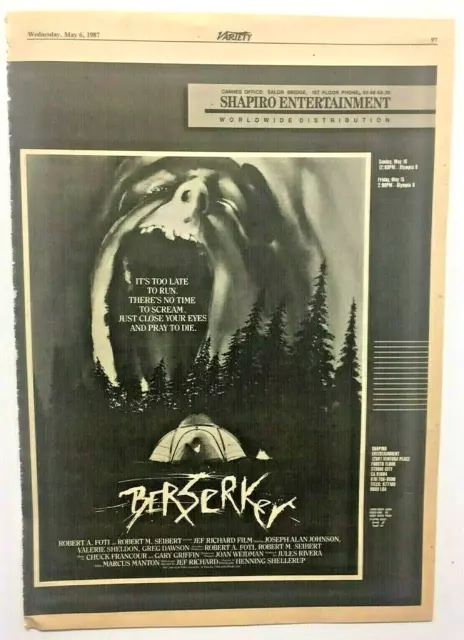 Vintage Berserker Original Movie Film Print Advert Poster Horror Slasher 1987