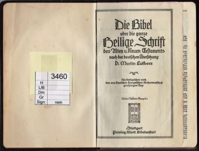 Bibel/Heilige Schrift, Übers.Luthers,kl.Taschen-Ausg,Priv.Württ.Bibelanst,Stuttg