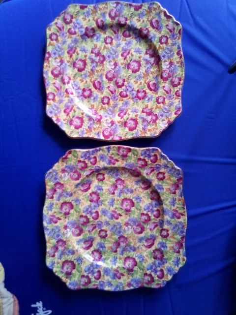 2 Royal Winton Grimwades England  flowers Vintage Chintz Square Plate - 8 3/4