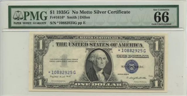1935G $1 No Motto Silver Certificate Fr# 1616* PMG Gem66 EPQ