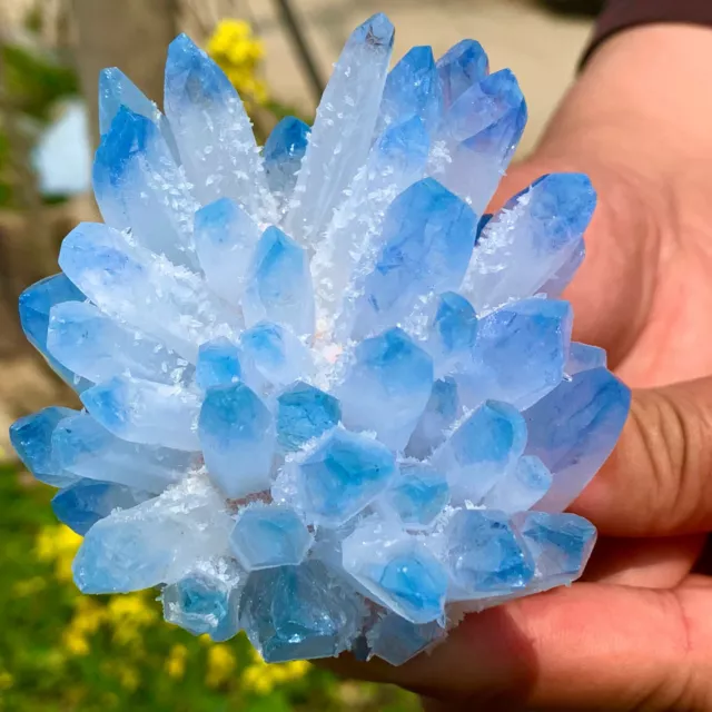 317G New Find sky blue Phantom Quartz Crystal Cluster Mineral Specimen Healing