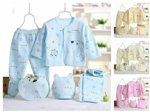 Set 5 pezzi cappello a maniche lunghe ospedale neonati bambini bambine set abiti bavaglino 3