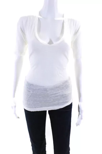 Isabel Marant Womens Short Sleeve Knit Top Tee Shirt White Linen Size Small