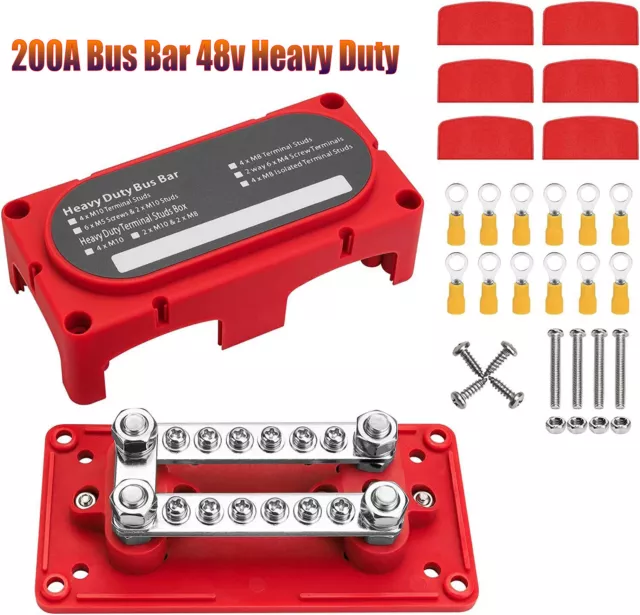 Power Distribution Block Heavy Duty Bus Bar Box 4xM8 Terminal Studs 12V-48V USA 3