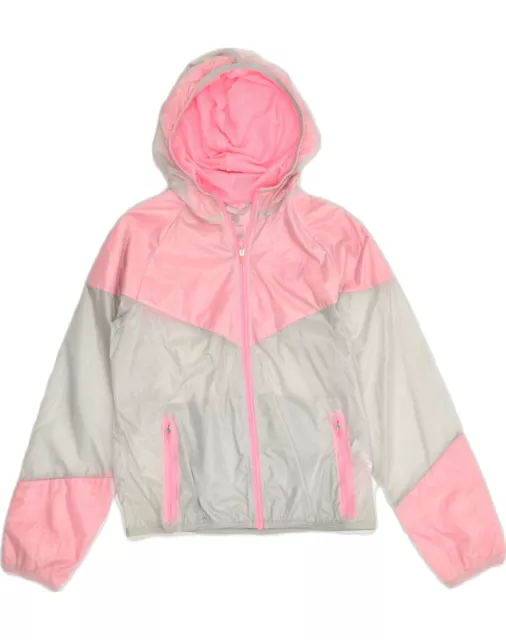 NIKE Girls Hooded Rain Jacket 12-13 Years Pink Colourblock Nylon KI06