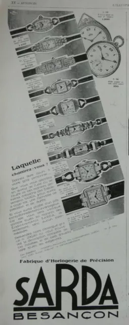 1927 Press Advertisement Extra Flat Watchmaking Sarda Watches Ladies And Men