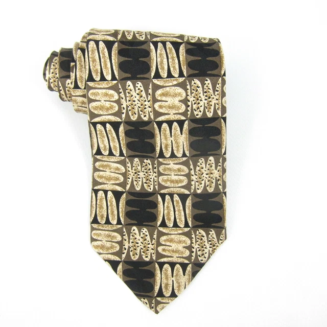 Robert Talbott Parisian Necktie Geometric Black Tan Silk Tie Made USA 58"x4"