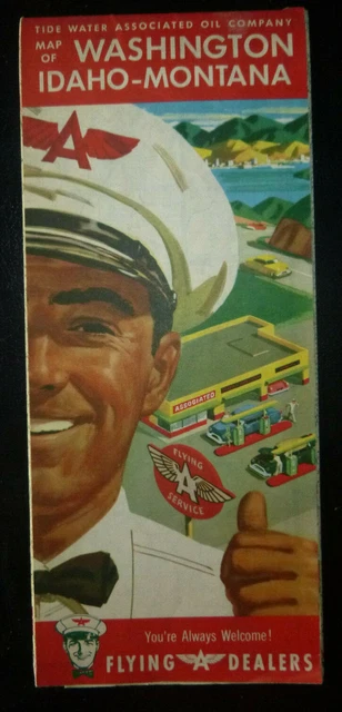 1954 Washington Idaho Montana  road  map Flying A  oil gas