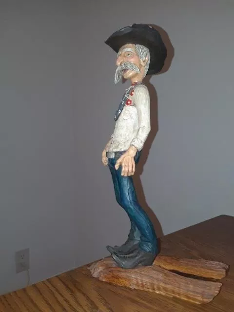 Folkart Carved Wood Cowboy  Figurine