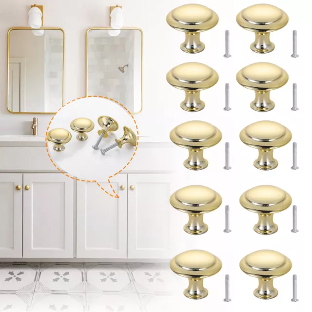 10PCS Gold Cabinet Knobs Brushed Brass Door Round Pulls Dresser Drawer Handles