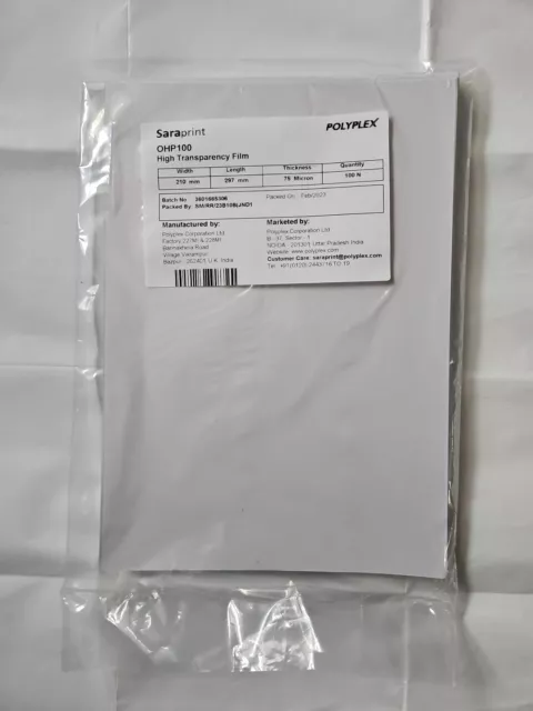 100 Sheets A4 Acetate Sheets Transparent Clear OHP, Craft, Office Acetate Film