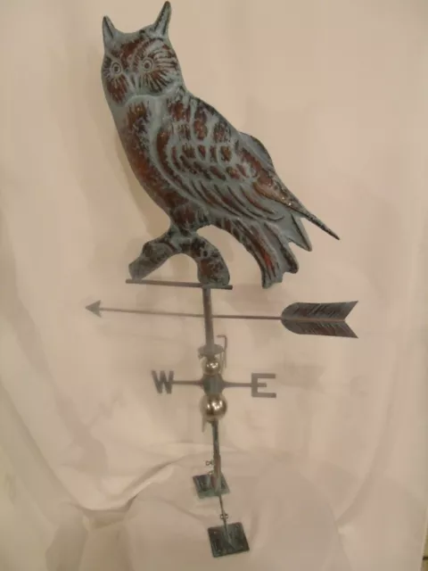 LARGE Handcrafted 3D 3-Dimensional OWL Weathervane Copper Patina Finish 2