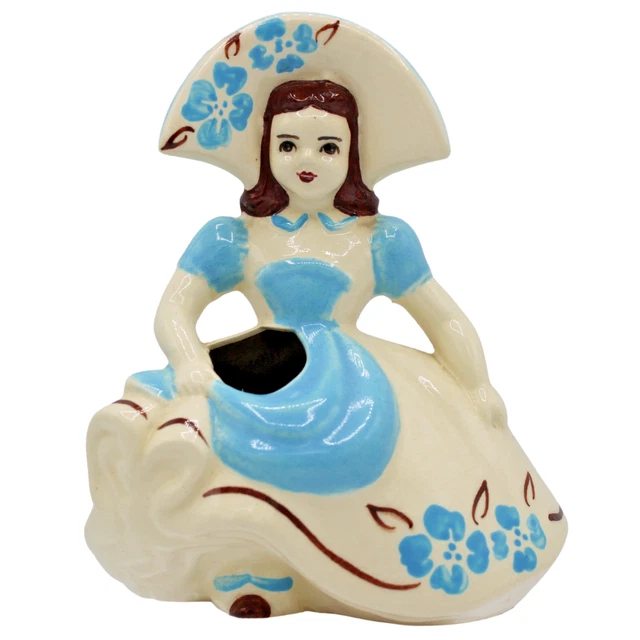 Vintage Hand Painted Ceramic Pottery Southern Belle Figurine Vase Planter 5.5"