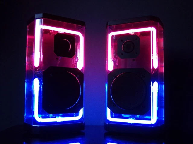Paire d'enceintes CICENA BILLIE JEAN plexi neon 80's 90's retro rare