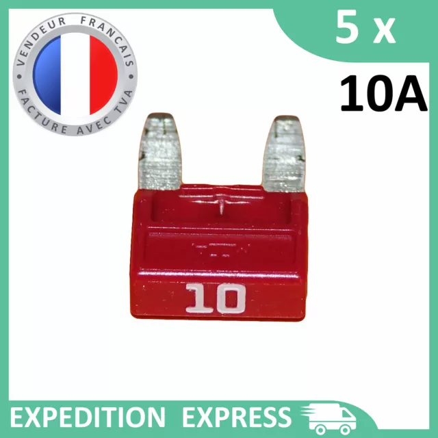 5 mini fusibles 10A auto moto à lame rouge