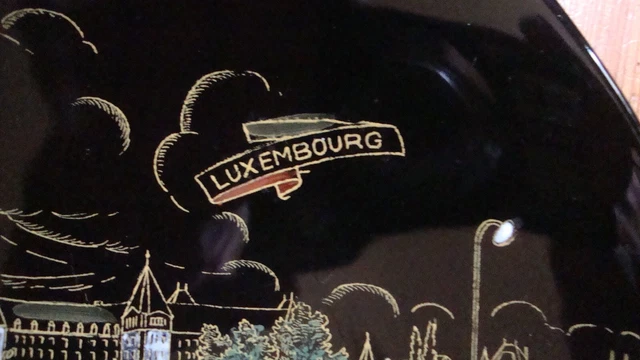 Assiette Céramique Noire LONGWY France " L'écluse " LUXEMBOURG " émaux fait main 8