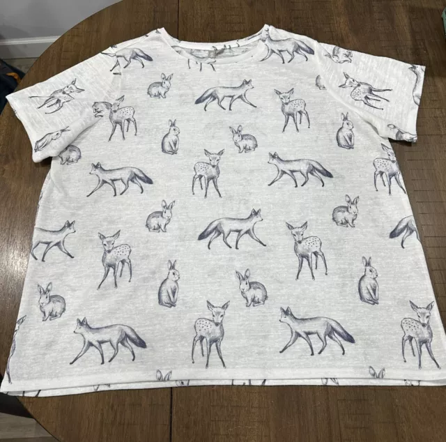 ASOS Women's Size 16 Oversized Black Sketched Animals & White Crew Neck T-Shirt