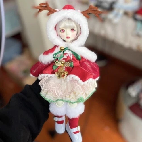 Full Set 1/6 Chritmas Girl BJD Doll Ball Jointed Kids Gift Eyes Dress Makeup