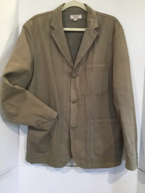 Wallace & Barnes Chore Coat Blazer Mens 40R Cotton Linen Fatigue Tan Chest 42”