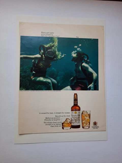 1968 Girl Scuba Diver Canadian Club Whisky Original  Print Ad