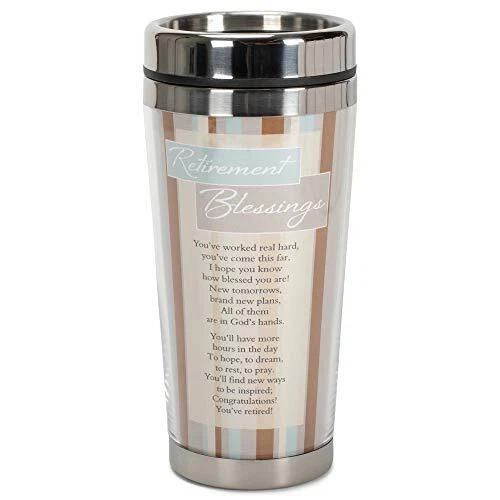 Retirement Blessings Brown Stripes 16 Ounce Stainless Steel Insulated Travel Mug