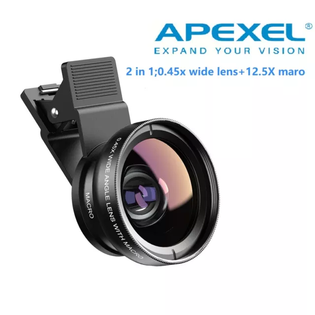 APEXEL On-Clip Super Wide Angle+Macro Phone Lens Kit for iPhone and Android