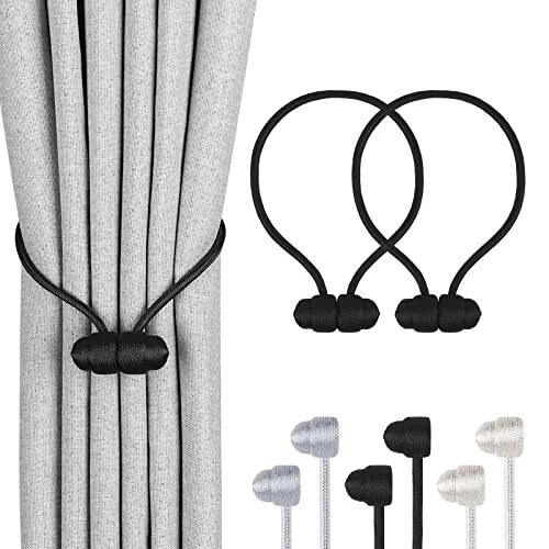 Black Magnetic Curtain Tiebacks - 2 Pack Curtain Tie Backs for Curtains,